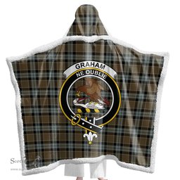 ScotsTee Shop Scottish Graham of Menteith Weathered Clan Crest Tartan Sherpa Hooded Blanket Wearable Cuddle Throw Warm Cozy