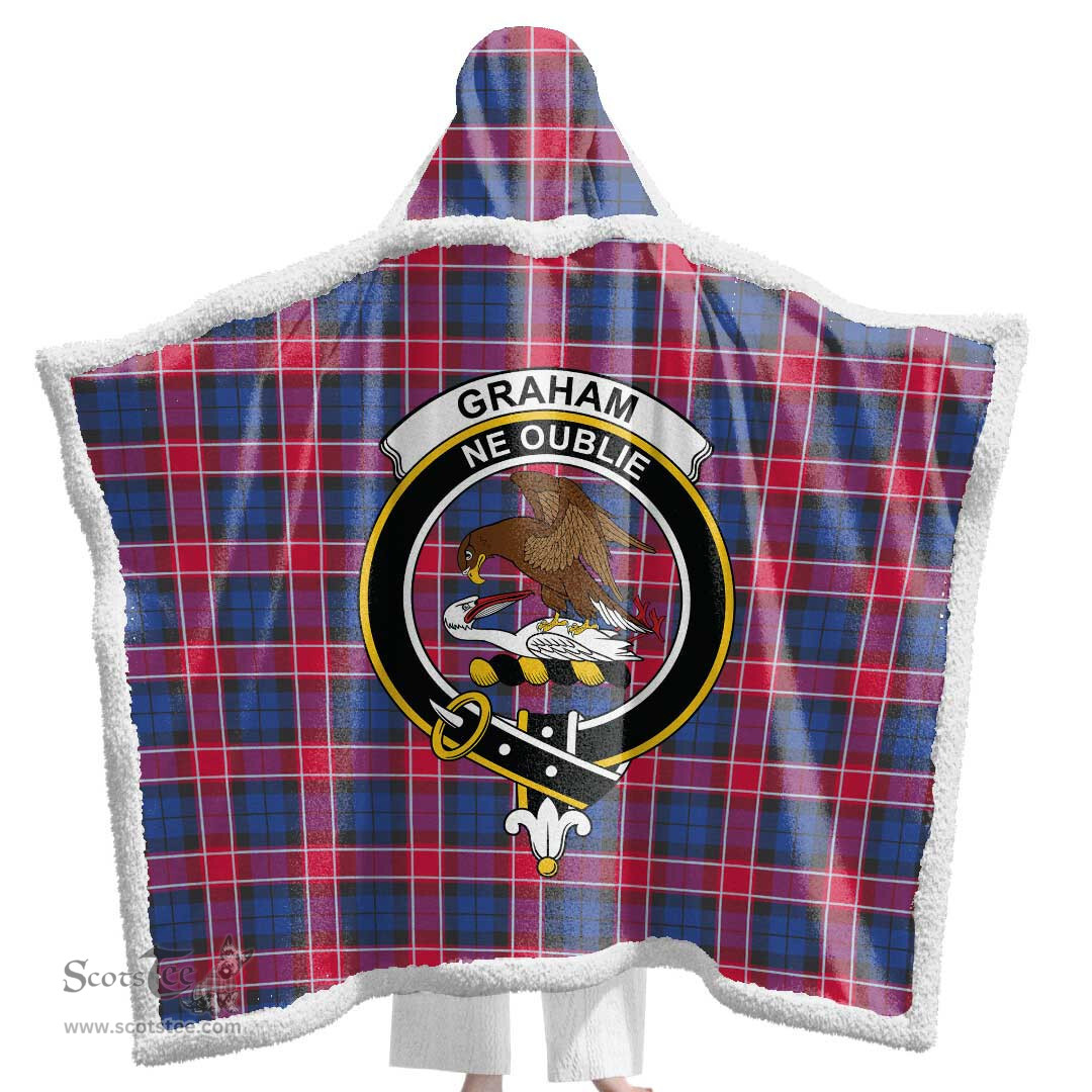 ScotsTee Shop Scottish Graham of Menteith Red Clan Crest Tartan Sherpa Hooded Blanket Wearable Cuddle Throw Warm Cozy