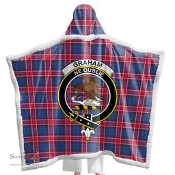 ScotsTee Shop Scottish Graham of Menteith Red Clan Crest Tartan Sherpa Hooded Blanket Wearable Cuddle Throw Warm Cozy