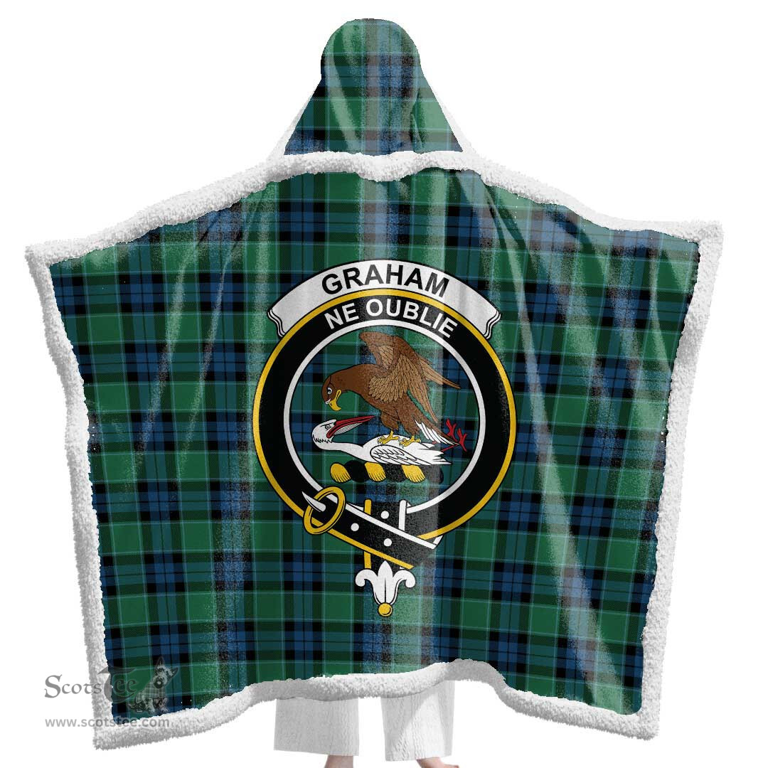 ScotsTee Shop Scottish Graham of Menteith Ancient Clan Crest Tartan Sherpa Hooded Blanket Wearable Cuddle Throw Warm Cozy