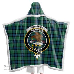 ScotsTee Shop Scottish Graham of Menteith Ancient Clan Crest Tartan Sherpa Hooded Blanket Wearable Cuddle Throw Warm Cozy