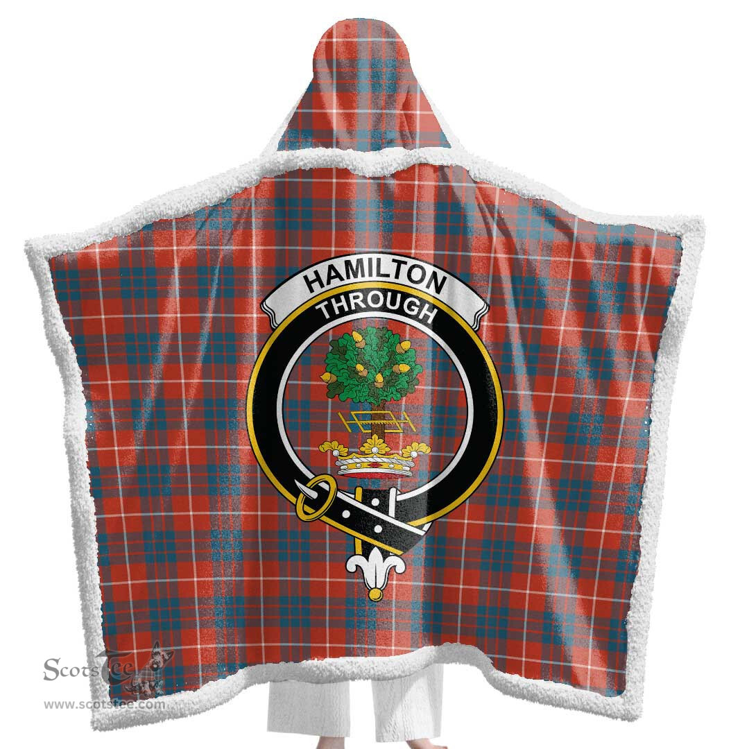 ScotsTee Shop Scottish Hamilton Ancient Clan Crest Tartan Sherpa Hooded Blanket Wearable Cuddle Throw Warm Cozy