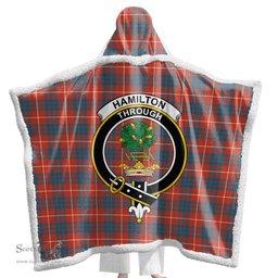 ScotsTee Shop Scottish Hamilton Ancient Clan Crest Tartan Sherpa Hooded Blanket Wearable Cuddle Throw Warm Cozy