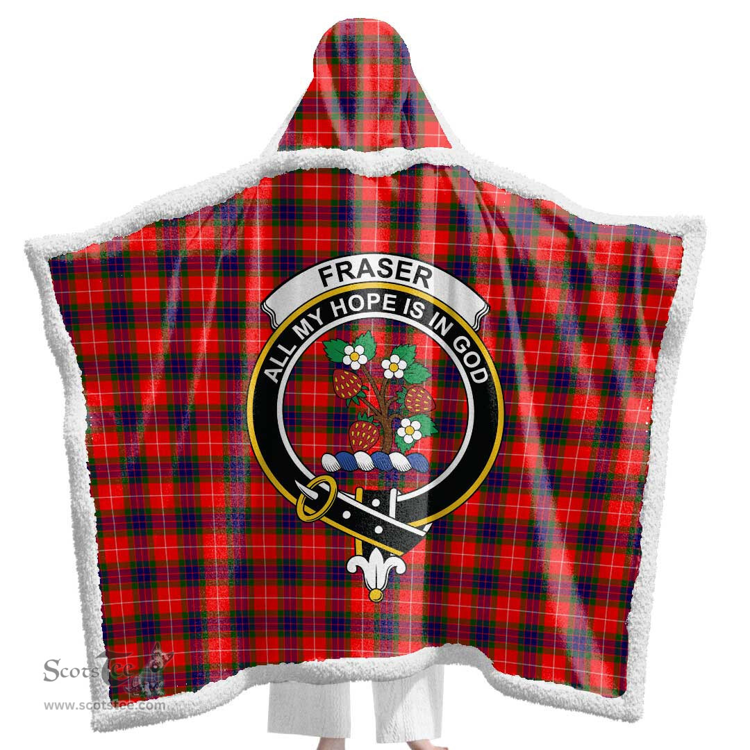 ScotsTee Shop Scottish Fraser Modern Clan Crest Tartan Sherpa Hooded Blanket Wearable Cuddle Throw Warm Cozy
