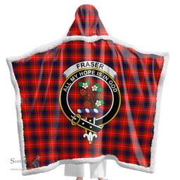 ScotsTee Shop Scottish Fraser Modern Clan Crest Tartan Sherpa Hooded Blanket Wearable Cuddle Throw Warm Cozy