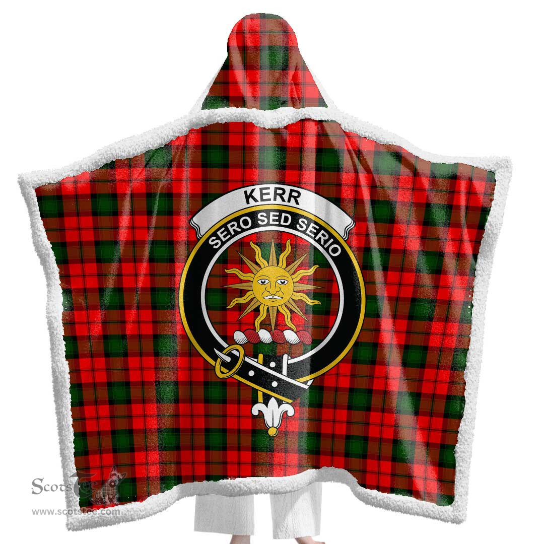 ScotsTee Shop Scottish Kerr Modern Clan Crest Tartan Sherpa Hooded Blanket Wearable Cuddle Throw Warm Cozy