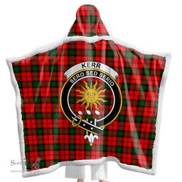 ScotsTee Shop Scottish Kerr Modern Clan Crest Tartan Sherpa Hooded Blanket Wearable Cuddle Throw Warm Cozy