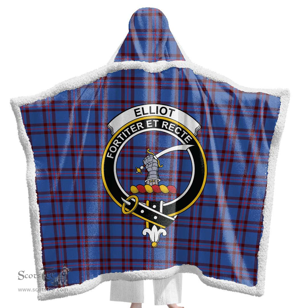 ScotsTee Shop Scottish Elliot Modern Clan Crest Tartan Sherpa Hooded Blanket Wearable Cuddle Throw Warm Cozy