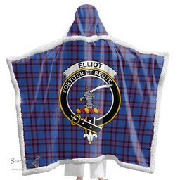 ScotsTee Shop Scottish Elliot Modern Clan Crest Tartan Sherpa Hooded Blanket Wearable Cuddle Throw Warm Cozy