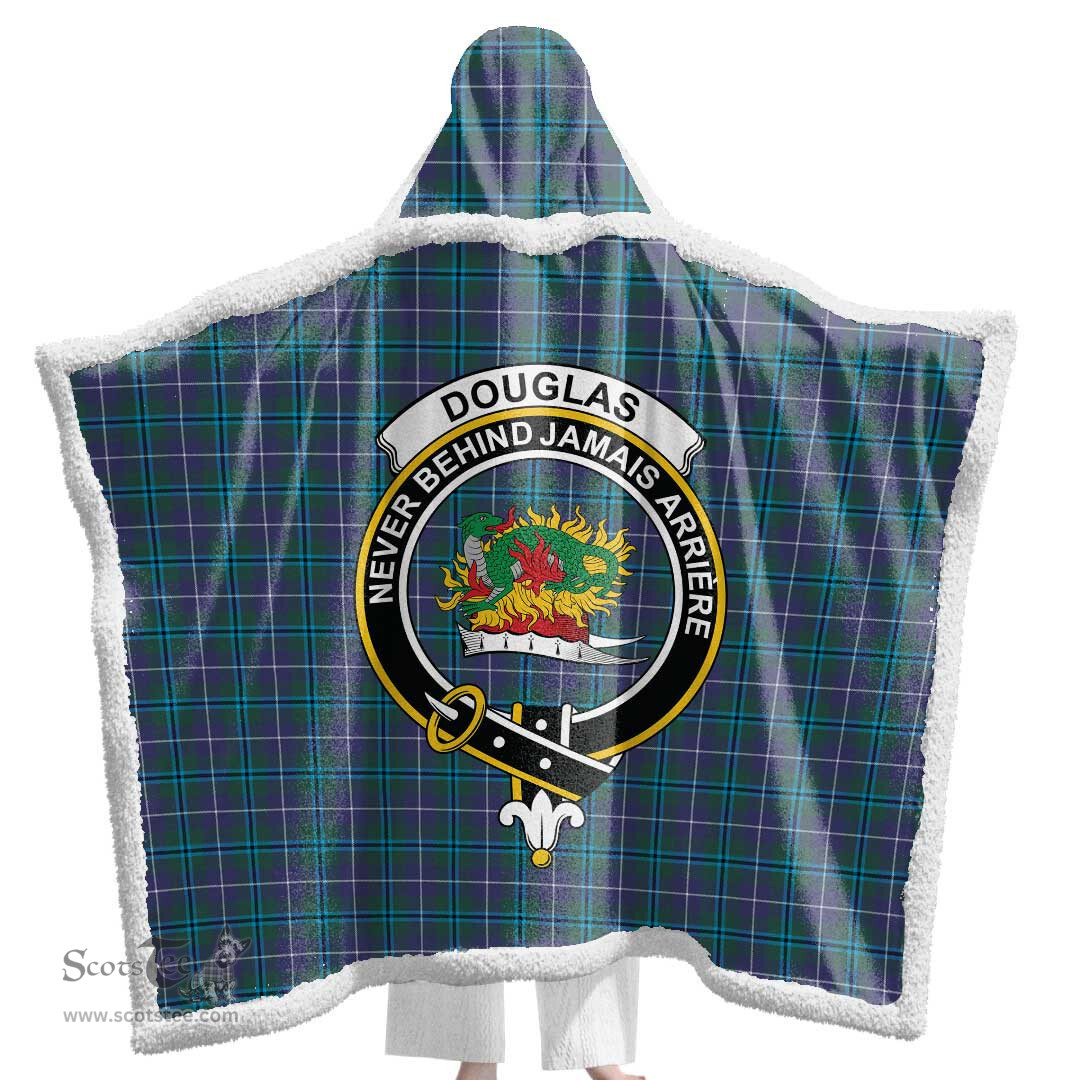 ScotsTee Shop Scottish Douglas Modern Clan Crest Tartan Sherpa Hooded Blanket Wearable Cuddle Throw Warm Cozy