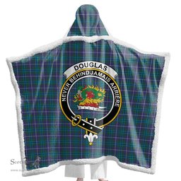 ScotsTee Shop Scottish Douglas Modern Clan Crest Tartan Sherpa Hooded Blanket Wearable Cuddle Throw Warm Cozy