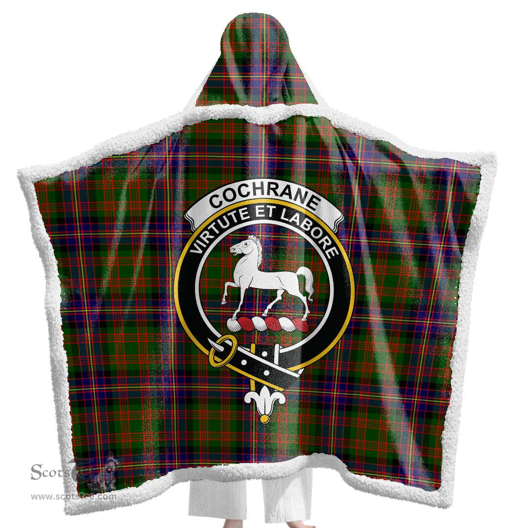 ScotsTee Shop Scottish Cochrane Modern Clan Crest Tartan Sherpa Hooded Blanket Wearable Cuddle Throw Warm Cozy