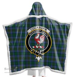 ScotsTee Shop Scottish Cockburn Ancient Clan Crest Tartan Sherpa Hooded Blanket Wearable Cuddle Throw Warm Cozy