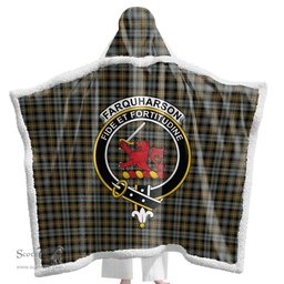ScotsTee Shop Scottish Farquharson Weathered Clan Crest Tartan Sherpa Hooded Blanket Wearable Cuddle Throw Warm Cozy