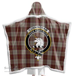 ScotsTee Shop Scottish Cunningham Burgundy Dancers Clan Crest Tartan Sherpa Hooded Blanket Wearable Cuddle Throw Warm Cozy
