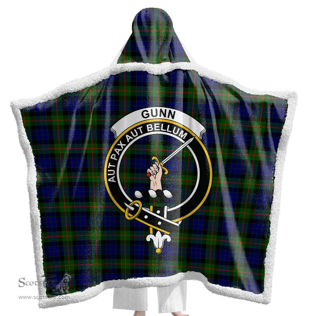ScotsTee Shop Scottish Gunn Modern Clan Crest Tartan Sherpa Hooded Blanket Wearable Cuddle Throw Warm Cozy
