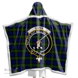 ScotsTee Shop Scottish Gunn Modern Clan Crest Tartan Sherpa Hooded Blanket Wearable Cuddle Throw Warm Cozy