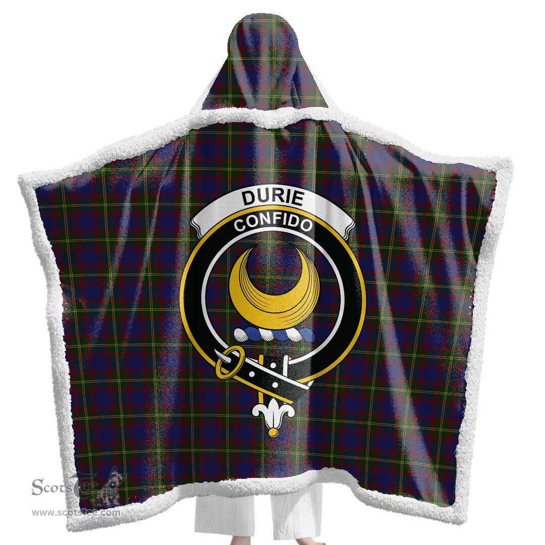 ScotsTee Shop Scottish Durie Clan Crest Tartan Sherpa Hooded Blanket Wearable Cuddle Throw Warm Cozy