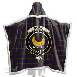 ScotsTee Shop Scottish Durie Clan Crest Tartan Sherpa Hooded Blanket Wearable Cuddle Throw Warm Cozy