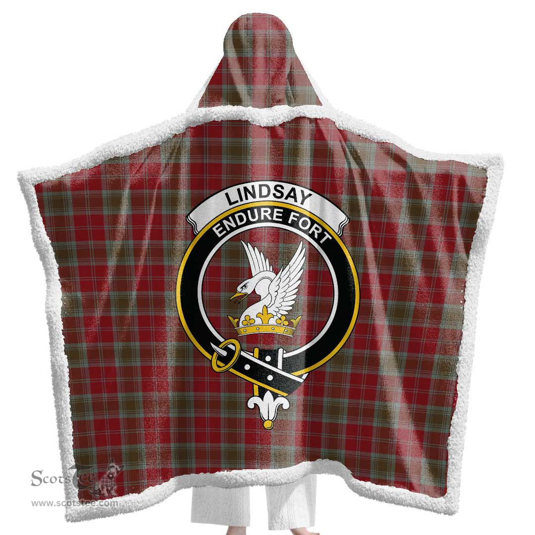 ScotsTee Shop Scottish Lindsay Weathered Clan Crest Tartan Sherpa Hooded Blanket Wearable Cuddle Throw Warm Cozy