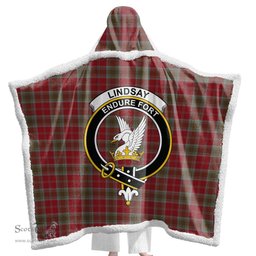 ScotsTee Shop Scottish Lindsay Weathered Clan Crest Tartan Sherpa Hooded Blanket Wearable Cuddle Throw Warm Cozy