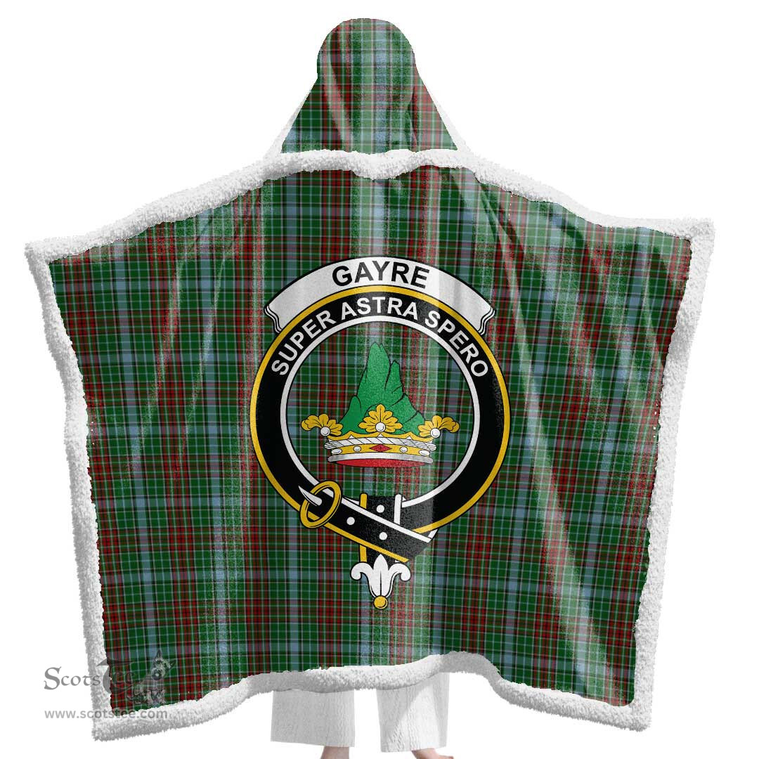 ScotsTee Shop Scottish Gayre Clan Crest Tartan Sherpa Hooded Blanket Wearable Cuddle Throw Warm Cozy
