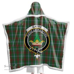 ScotsTee Shop Scottish Gayre Clan Crest Tartan Sherpa Hooded Blanket Wearable Cuddle Throw Warm Cozy