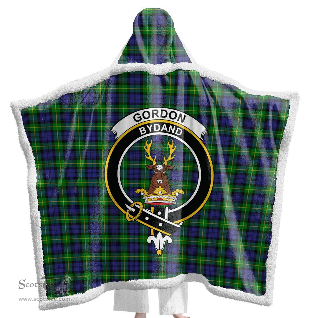 ScotsTee Shop Scottish Gordon Modern Clan Crest Tartan Sherpa Hooded Blanket Wearable Cuddle Throw Warm Cozy