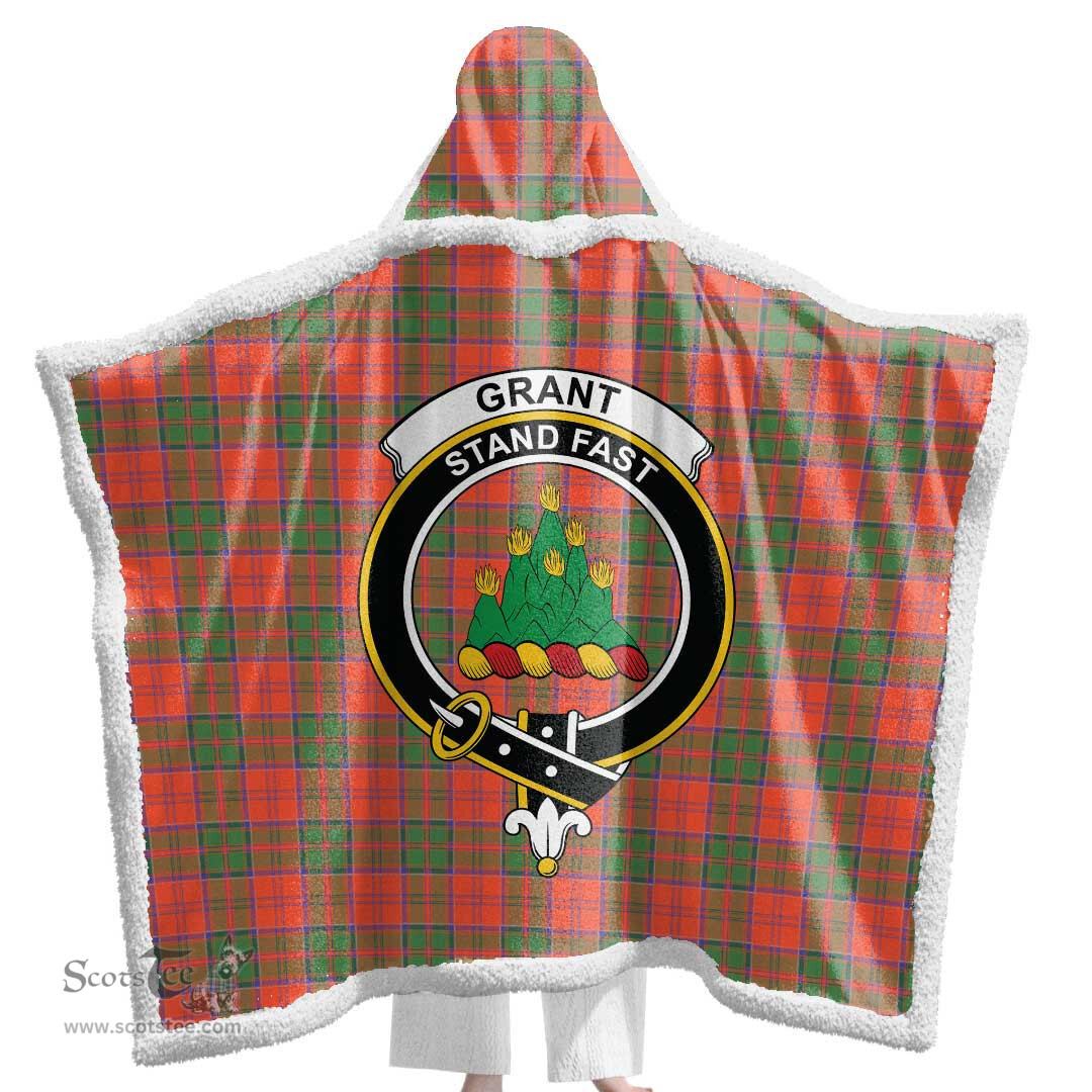 ScotsTee Shop Scottish Grant Ancient Clan Crest Tartan Sherpa Hooded Blanket Wearable Cuddle Throw Warm Cozy