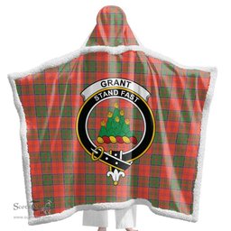 ScotsTee Shop Scottish Grant Ancient Clan Crest Tartan Sherpa Hooded Blanket Wearable Cuddle Throw Warm Cozy
