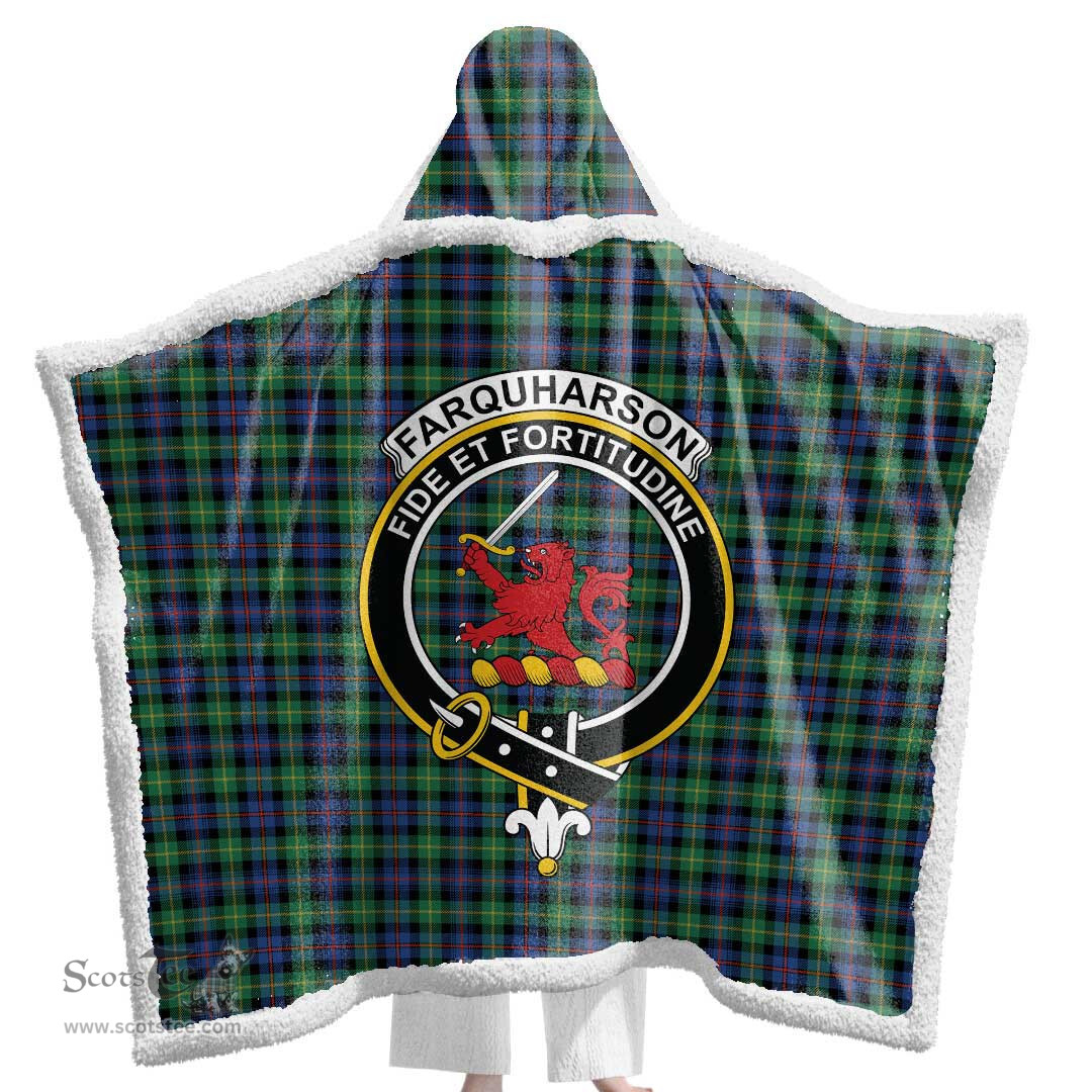 ScotsTee Shop Scottish Farquharson Ancient Clan Crest Tartan Sherpa Hooded Blanket Wearable Cuddle Throw Warm Cozy