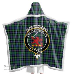 ScotsTee Shop Scottish Farquharson Ancient Clan Crest Tartan Sherpa Hooded Blanket Wearable Cuddle Throw Warm Cozy