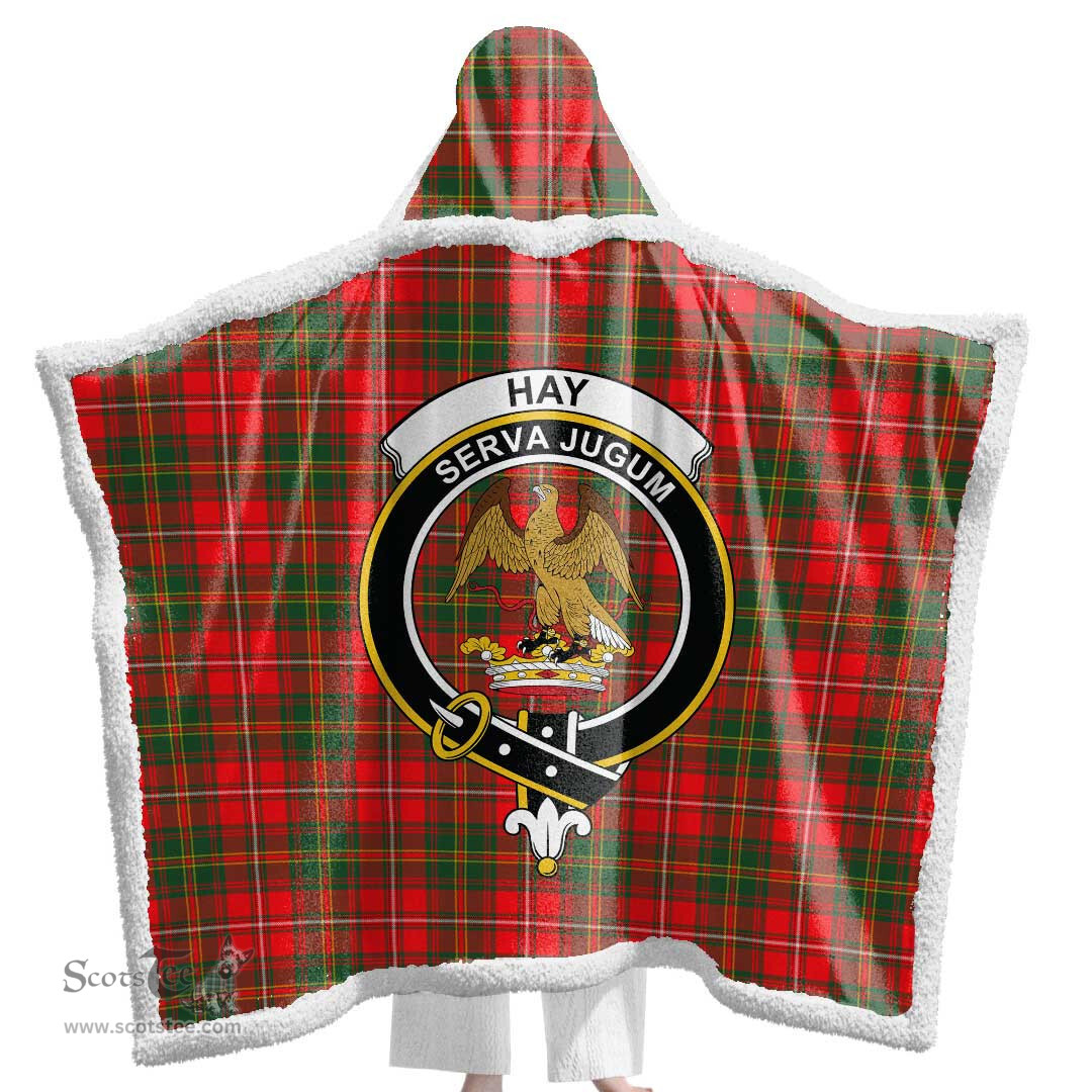 ScotsTee Shop Scottish Hay Modern Clan Crest Tartan Sherpa Hooded Blanket Wearable Cuddle Throw Warm Cozy