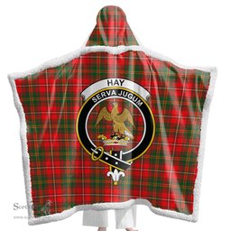 ScotsTee Shop Scottish Hay Modern Clan Crest Tartan Sherpa Hooded Blanket Wearable Cuddle Throw Warm Cozy