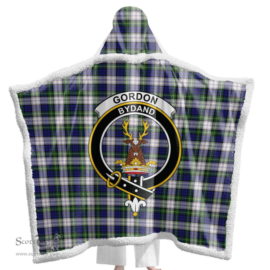ScotsTee Shop Scottish Gordon Dress Modern Clan Crest Tartan Sherpa Hooded Blanket Wearable Cuddle Throw Warm Cozy