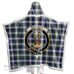 ScotsTee Shop Scottish Gordon Dress Modern Clan Crest Tartan Sherpa Hooded Blanket Wearable Cuddle Throw Warm Cozy