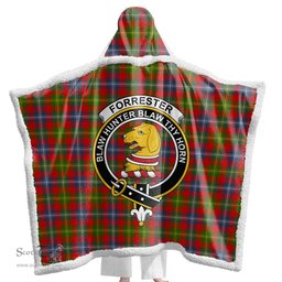 ScotsTee Shop Scottish Forrester Clan Crest Tartan Sherpa Hooded Blanket Wearable Cuddle Throw Warm Cozy