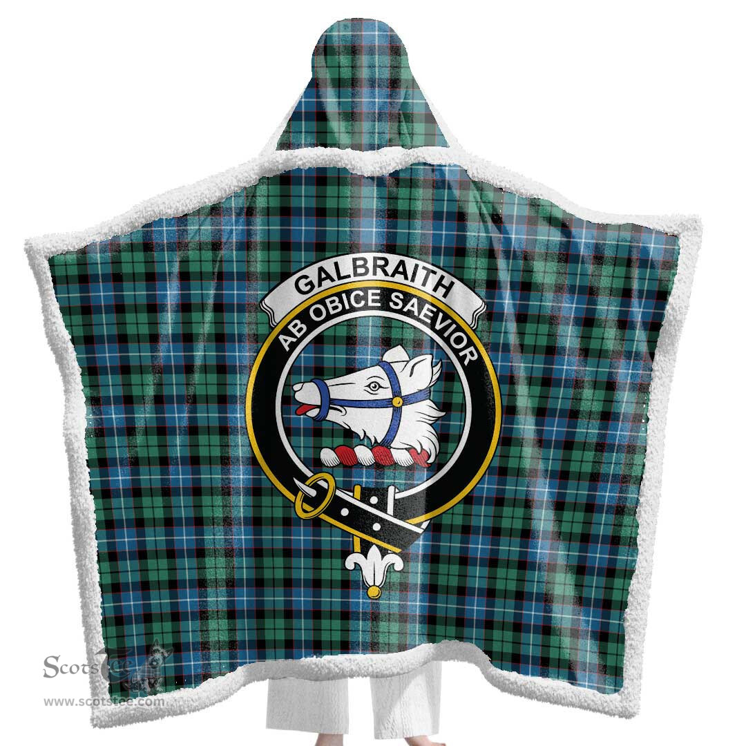 ScotsTee Shop Scottish Galbraith Ancient Clan Crest Tartan Sherpa Hooded Blanket Wearable Cuddle Throw Warm Cozy