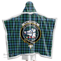 ScotsTee Shop Scottish Galbraith Ancient Clan Crest Tartan Sherpa Hooded Blanket Wearable Cuddle Throw Warm Cozy