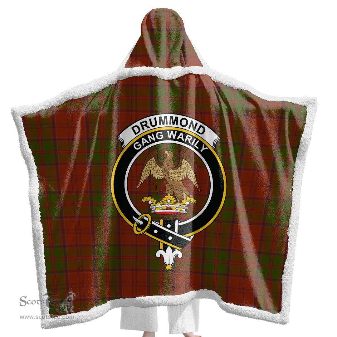 ScotsTee Shop Scottish Drummond Clan Clan Crest Tartan Sherpa Hooded Blanket Wearable Cuddle Throw Warm Cozy