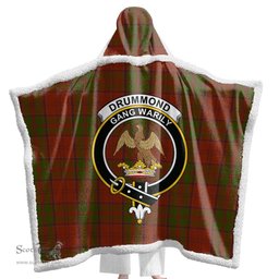 ScotsTee Shop Scottish Drummond Clan Clan Crest Tartan Sherpa Hooded Blanket Wearable Cuddle Throw Warm Cozy
