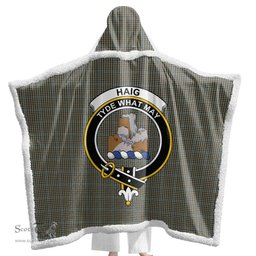 ScotsTee Shop Scottish Haig Check Clan Crest Tartan Sherpa Hooded Blanket Wearable Cuddle Throw Warm Cozy