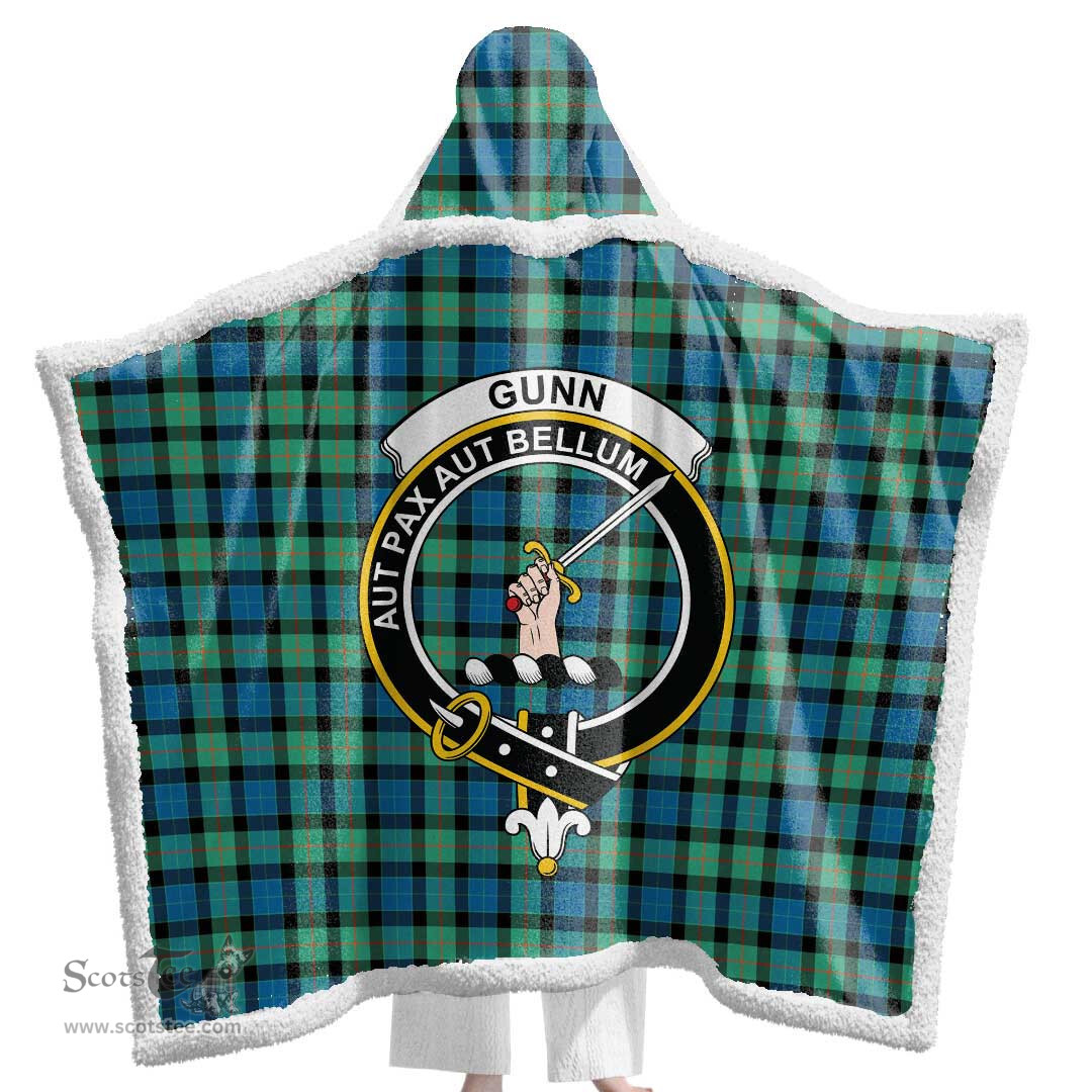 ScotsTee Shop Scottish Gunn Ancient Clan Crest Tartan Sherpa Hooded Blanket Wearable Cuddle Throw Warm Cozy
