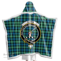 ScotsTee Shop Scottish Gunn Ancient Clan Crest Tartan Sherpa Hooded Blanket Wearable Cuddle Throw Warm Cozy