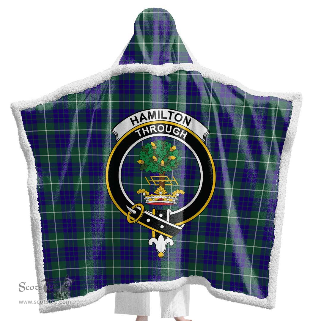 ScotsTee Shop Scottish Hamilton Hunting Modern Clan Crest Tartan Sherpa Hooded Blanket Wearable Cuddle Throw Warm Cozy