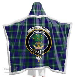 ScotsTee Shop Scottish Hamilton Hunting Modern Clan Crest Tartan Sherpa Hooded Blanket Wearable Cuddle Throw Warm Cozy