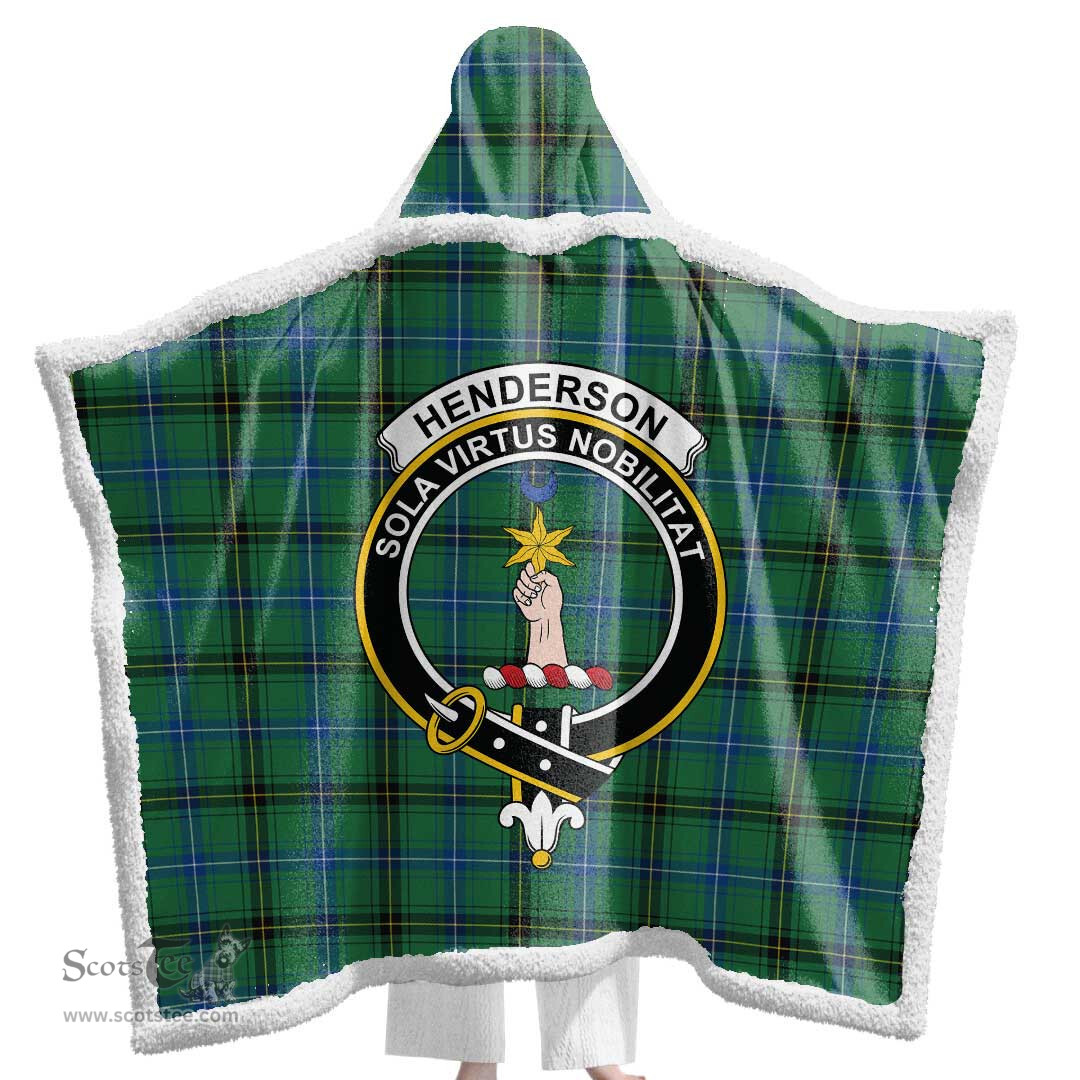 ScotsTee Shop Scottish Henderson Ancient Clan Crest Tartan Sherpa Hooded Blanket Wearable Cuddle Throw Warm Cozy