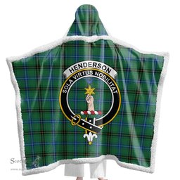 ScotsTee Shop Scottish Henderson Ancient Clan Crest Tartan Sherpa Hooded Blanket Wearable Cuddle Throw Warm Cozy