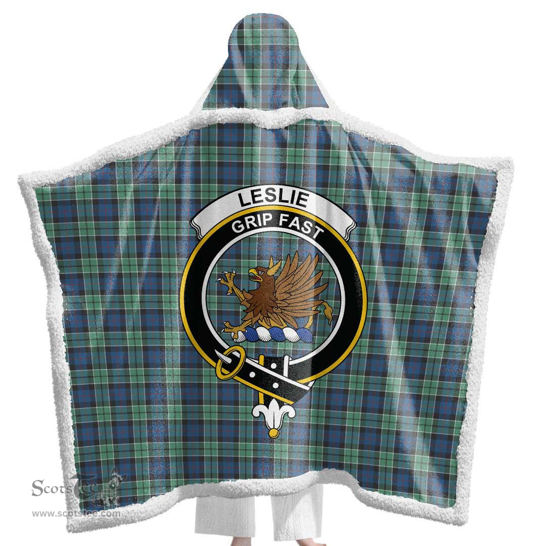 ScotsTee Shop Scottish Leslie Hunting Ancient Clan Crest Tartan Sherpa Hooded Blanket Wearable Cuddle Throw Warm Cozy