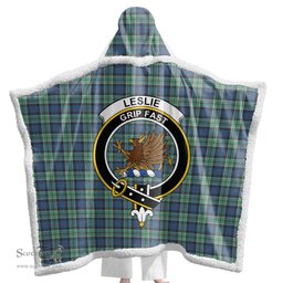ScotsTee Shop Scottish Leslie Hunting Ancient Clan Crest Tartan Sherpa Hooded Blanket Wearable Cuddle Throw Warm Cozy